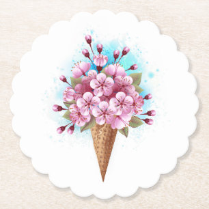 Posavasos De Papel Crema rosa de hielo Sakura Waffle Cone