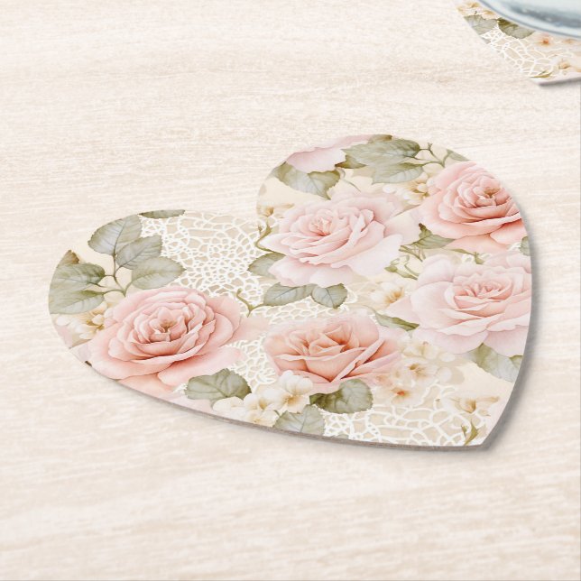 Posavasos De Papel Crema Rubor Rosa Rosa Rosa Floral Ducha De Novias (En perspectiva)