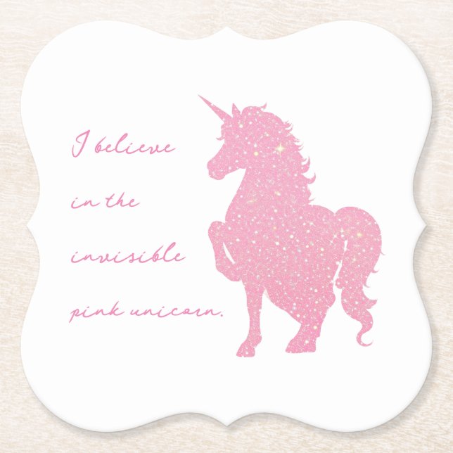 Posavasos De Papel Creo en el unicornio rosa invisible. (Anverso)