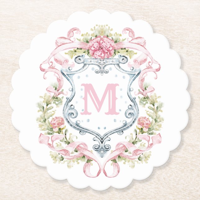 Posavasos De Papel Crest Floral Monograma Grandmillennial | Novia  (Anverso)