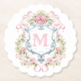 Posavasos De Papel Crest Floral Monograma Grandmillennial | Nupcial
