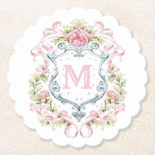 Posavasos De Papel Crest Floral Monograma Grandmillennial   Nupcial