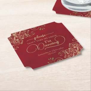 Posavasos De Papel Crimson Red & Gold No se tome mi Boda de bebidas
