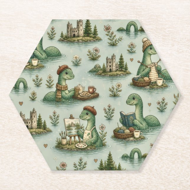 Posavasos De Papel Criptídeos Acogedores Nessie Monstruo del Lago Nes (Anverso)