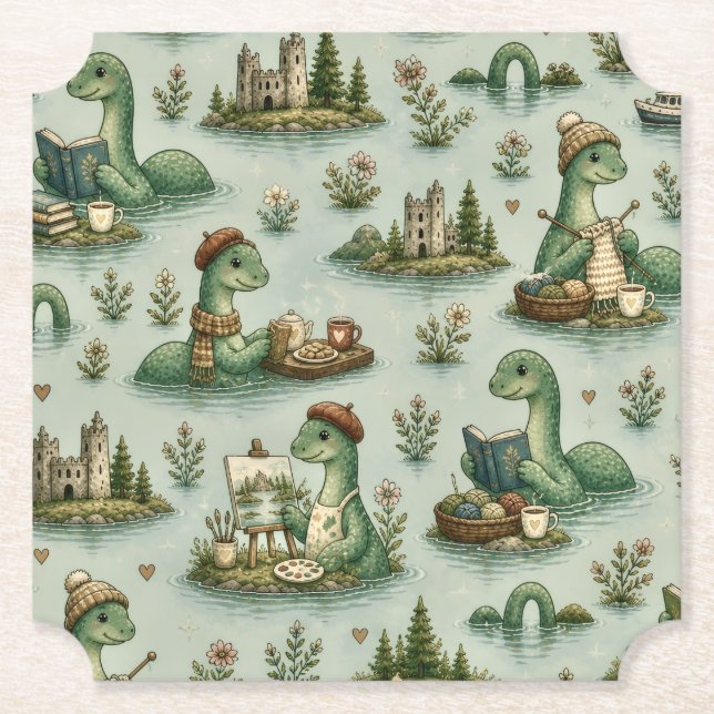 Posavasos De Papel Criptídeos Acogedores Nessie Monstruo del Lago Nes (Anverso)