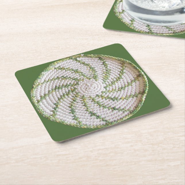 Posavasos de papel - Crochet Spiral Verde (En perspectiva)