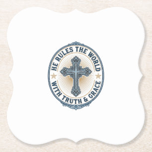 Posavasos De Papel Cruz Cristiana Él Gobierna el Mundo