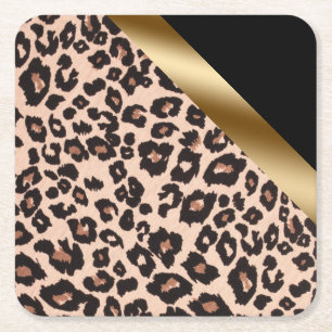 Posavasos de papel cuadrado con estampado de leopa