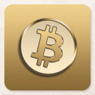Posavasos de papel cuadrado de Bitcoin dorado