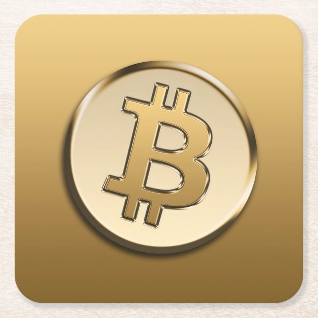 Posavasos de papel cuadrado de Bitcoin dorado (Anverso)