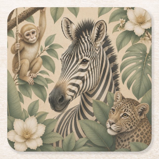 Posavasos de papel cuadrado de cebra de safari bot (Anverso)