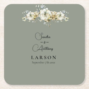 Posavasos de papel cuadrado para boda floral verde