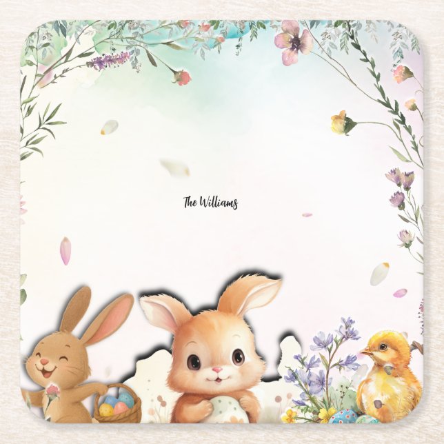 Posavasos de papel cuadrado para Brunch de Pascua  (Anverso)