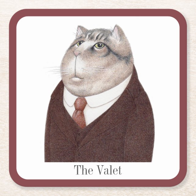 Posavasos de papel cuadrados VALET CAT + Texto (Anverso)