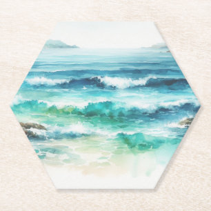 Posavasos De Papel Cuadros de acuarela de la playa Coasters Ocean Wav