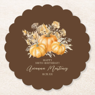 Posavasos De Papel Cumpleaños 100 Rústico Boho Calabaza Otoño Persona