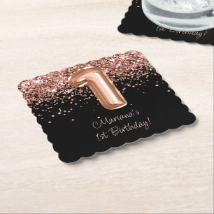 Posavasos De Papel Cumpleaños 1er de Rose Gold Black