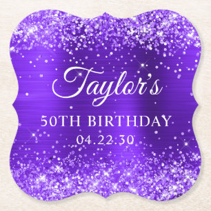 Posavasos De Papel Cumpleaños 50 Brillante con Holografía Violeta