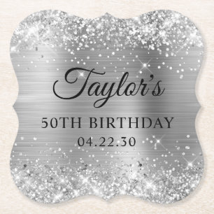 Posavasos De Papel Cumpleaños 50 Brillante con Papel de Plata