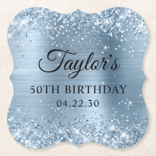 Posavasos De Papel Cumpleaños 50 Brillante Foil Azul Claro