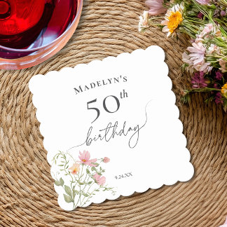 Posavasos De Papel Cumpleaños 50 Feminino Acuarela Flor Silvestre