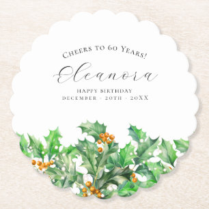 Posavasos De Papel Cumpleaños 60 en diciembre Flor de nacimiento pers