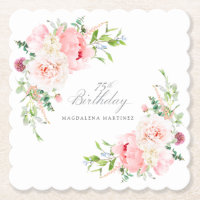 Cumpleaños 75 Papel Personalizado Floral Rosa
