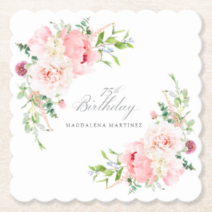 Posavasos De Papel Cumpleaños 75 Papel Personalizado Floral Rosa
