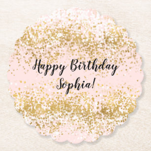 Posavasos De Papel Cumpleaños Brillo Confeti Rosa Rubor Oro Blanco