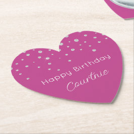 Posavasos De Papel Cumpleaños con Diamantes Blancos Rosa Glam