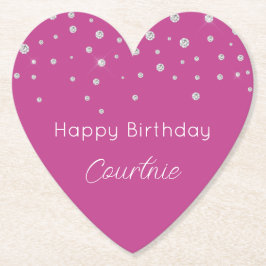 Posavasos De Papel Cumpleaños con Diamantes Blancos Rosa Glam