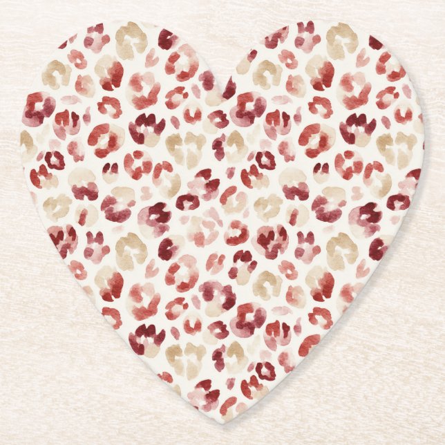 Posavasos De Papel Cumpleaños con estampado de leopardo de crema roja (Anverso)