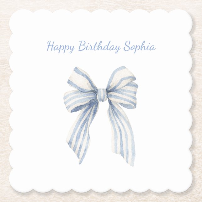 Posavasos De Papel Cumpleaños con Lazo Azul (Anverso)