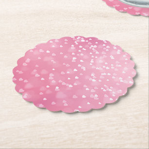 Posavasos De Papel Cumpleaños Corazones Blancos Rosados