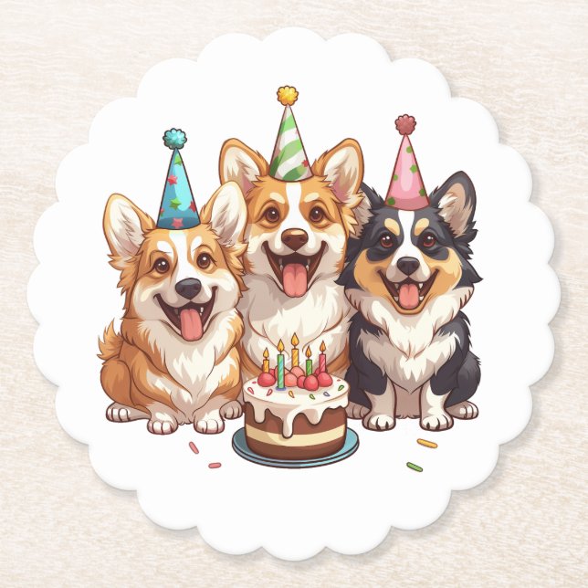 Posavasos De Papel Cumpleaños Corgi Dogs (Anverso)