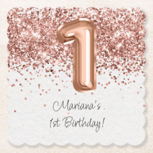 Posavasos De Papel Cumpleaños de 1er año en Rose Gold