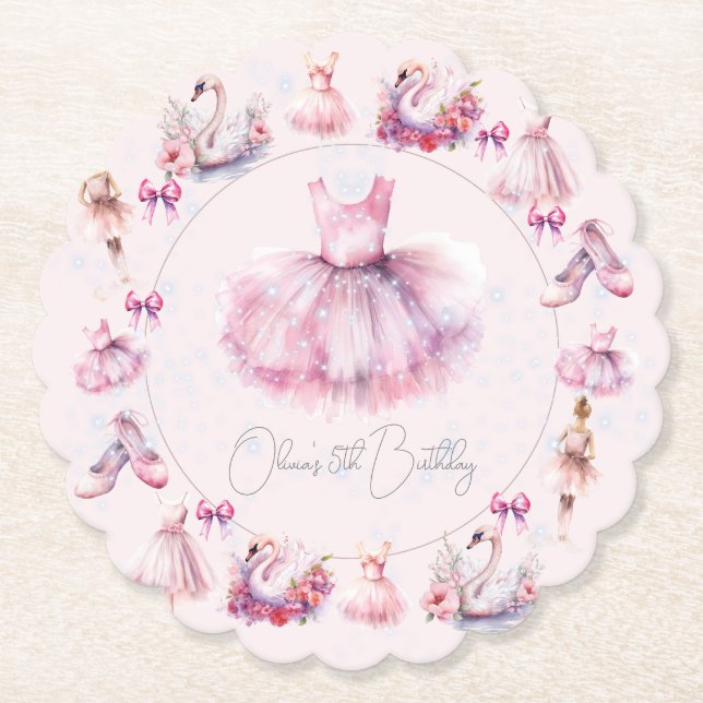 Posavasos De Papel Cumpleaños de Ballerina Rosa Personalizada (Anverso)