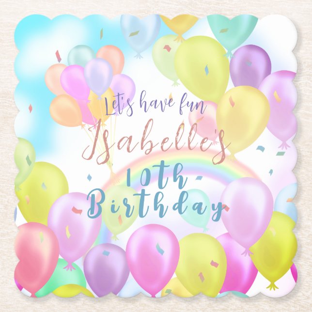 Posavasos De Papel Cumpleaños de Balloon Pastel (Anverso)