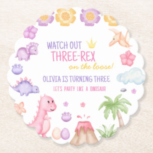 Posavasos De Papel Cumpleaños de los chicas Dinosaurios