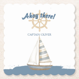 Posavasos De Papel Cumpleaños de los Niños Náuticos | Navy Blue & Whi
