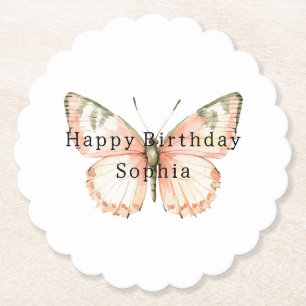 Posavasos De Papel Cumpleaños de Mariposa Rosa de Niña