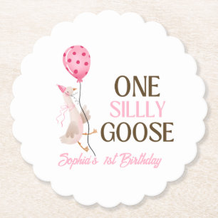 Posavasos De Papel Cumpleaños de una gansa tonta, niña cumple 1 año r