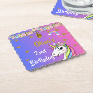 Posavasos De Papel Cumpleaños de Unicornio Fiesta de unicornio arco