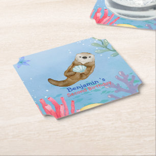 Posavasos De Papel Cumpleaños de vieiras de nutria arcoíris lindas