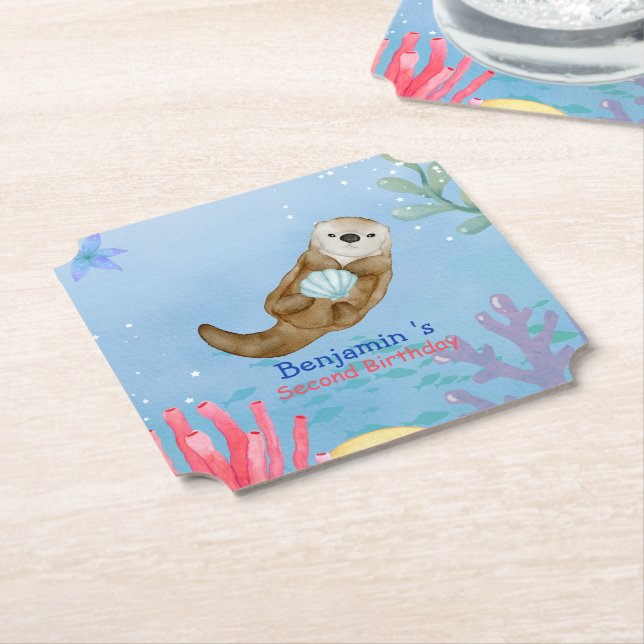 Posavasos De Papel Cumpleaños de vieiras de nutria arcoíris lindas (En perspectiva)