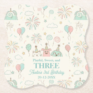 Posavasos De Papel Cumpleaños divertido y dulce con tres niños