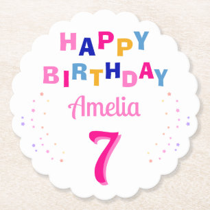 Posavasos De Papel Cumpleaños Feliz de Niña con Estrellas Coloridas R
