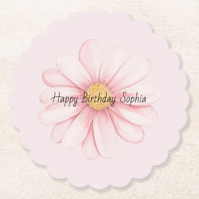 Posavasos De Papel Cumpleaños Flor Rosa Rubor (Anverso)