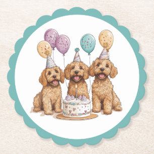 Posavasos De Papel Cumpleaños Goldendoodle Dogs Pastel de cumpleaños