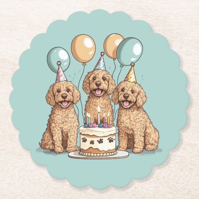 Posavasos De Papel Cumpleaños Goldendoodle Perros (Anverso)